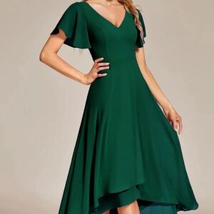 V-Neck High Low Chiffon Ruffled Evening Dress Sz 14